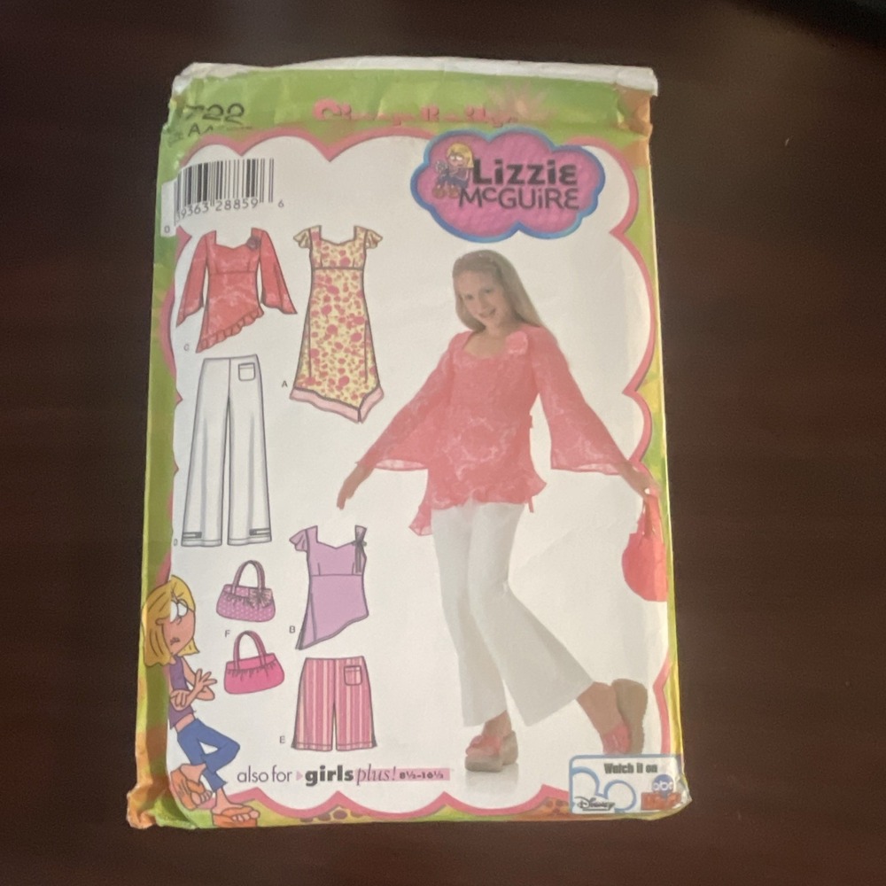 Simplicity 4722 Lizzie McGuire Girls Dress Tunic Pants Shorts Bag Pattern 8-16
